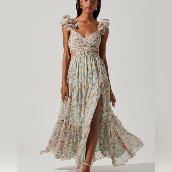 ASTR The Label Ruffled Floral Maxi Dress - Mint Purple Floral - Picture 2 of 6